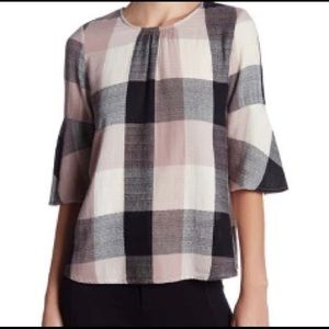 Anthropologie Ro & De Plaid Tie Back Blouse XS